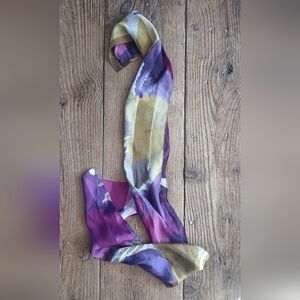 100% Silk Abstract Purple And Gold Rectangle Scarf